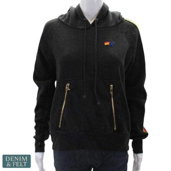 Aviator Nation Rainbow Velvet Stripe Ninja Hoodie Sz XS w/ Thumb Holes | RARE!! - Picture 5 of 15